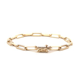 14K Gold 4MM Alternating Diamond Paper Clip Bracelet