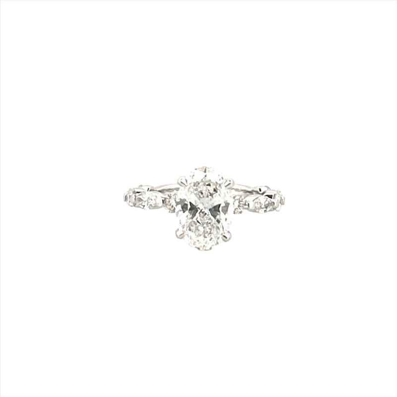 14K Gold Lab Grown 2.00 Carat Oval Diamond with Marquise and Round Setting Engagement Ring
