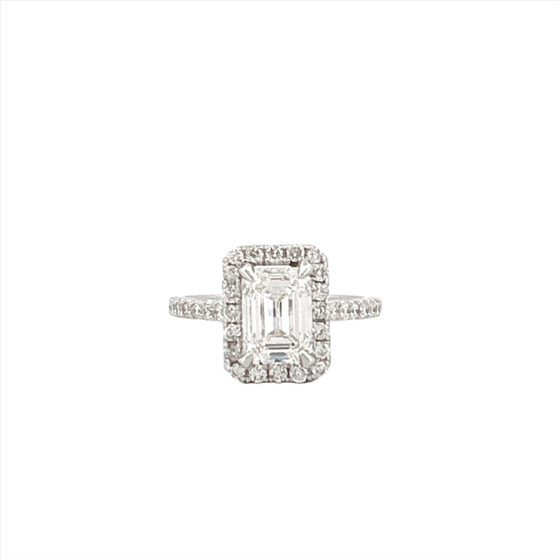 14K Gold 2.00 Carat Emerald Cut Lab Grown Diamond with Prong Setting and Diamond Halo