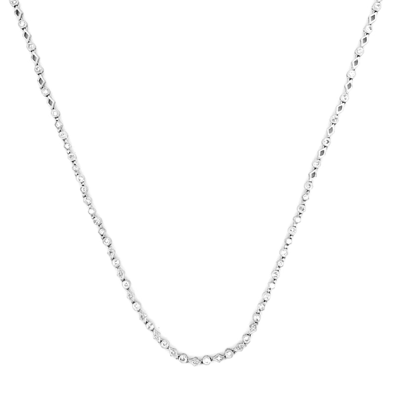 14K Gold Art Deco Round and Rhombus Diamond Tennis Necklace