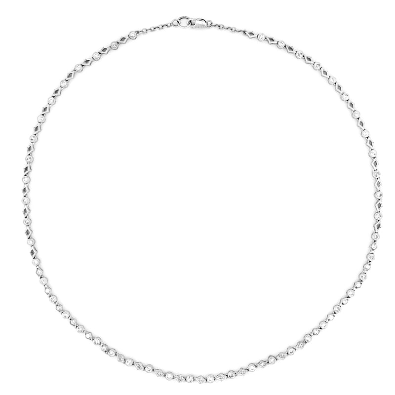 14K Gold Art Deco Round and Rhombus Diamond Tennis Necklace