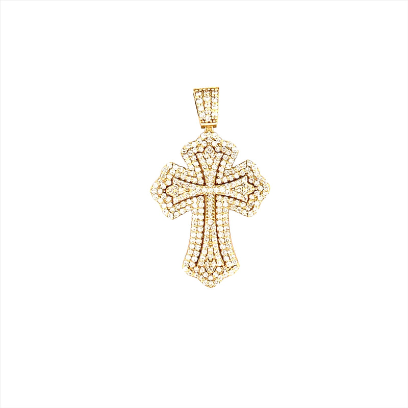 14K Gold Diamond Halo Cross Pendant