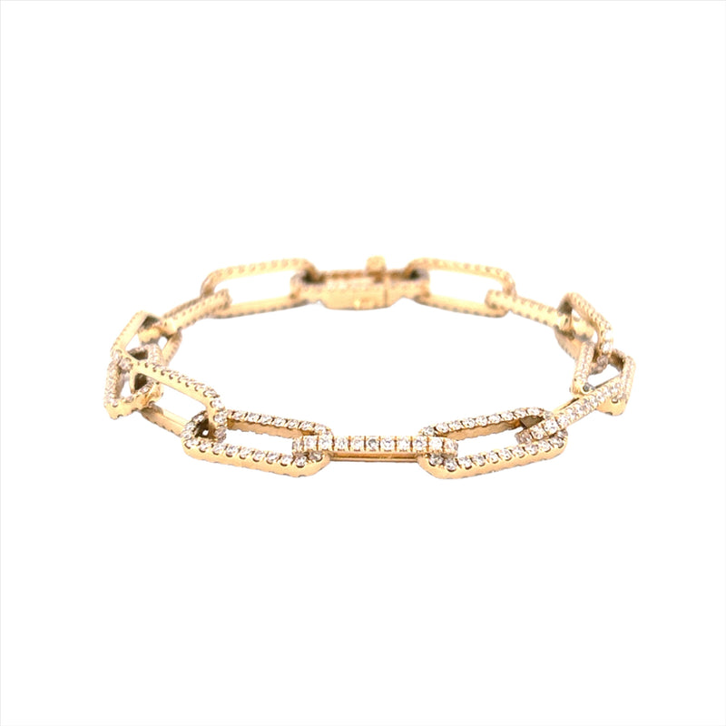 14K Gold Solid Diamond Paper Clip Bracelet