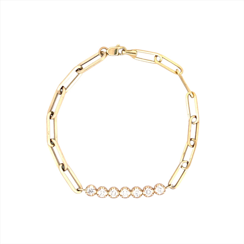 14K Gold 7 Round Diamond Tennis Style Paper Clip Bracelet