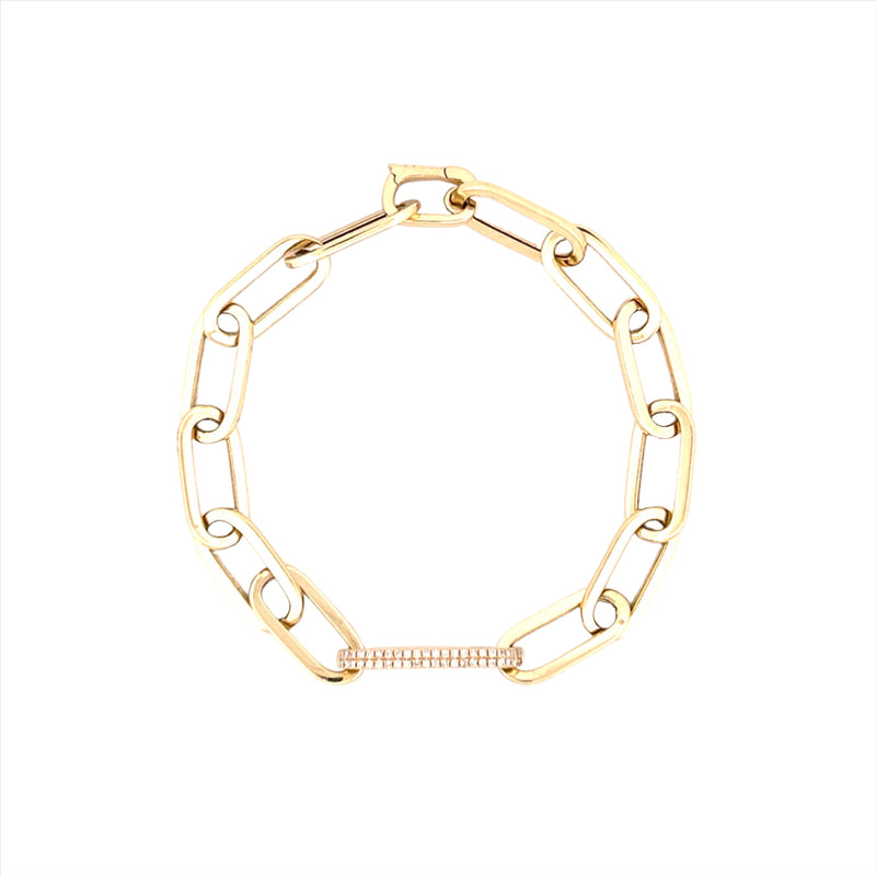 14K Gold Single Diamond Link Paper Clip Bracelet