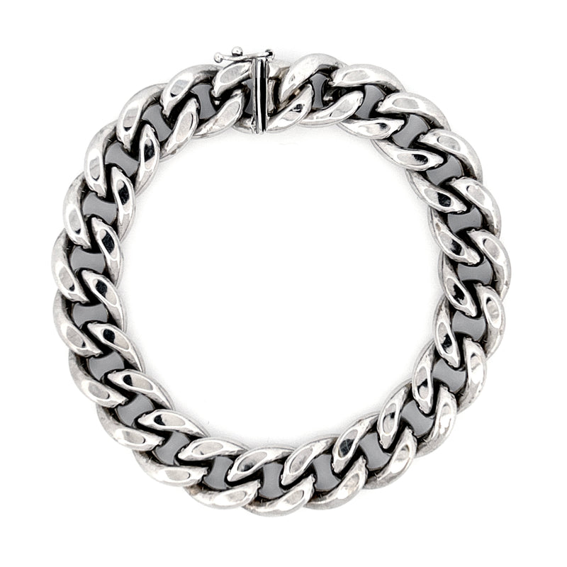 14K White Gold Large Hollow Curb Chain Bracelet