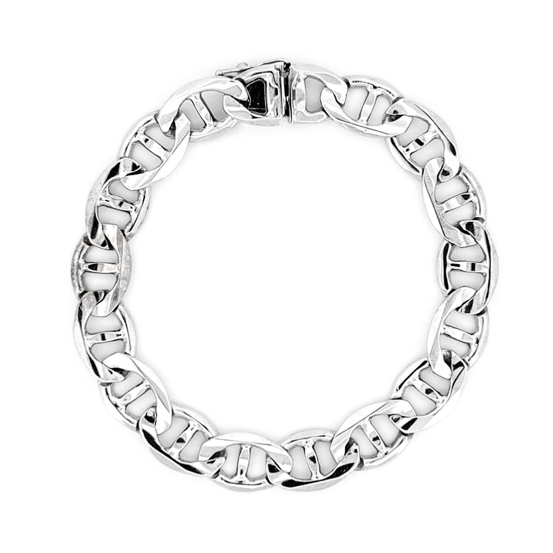14K White Gold 10MM Flat Mariner Chain Bracelet