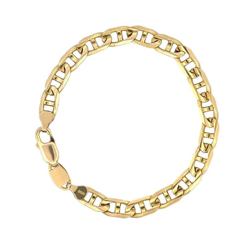 14K Yellow Gold 7MM Flat Mariner Chain Bracelet