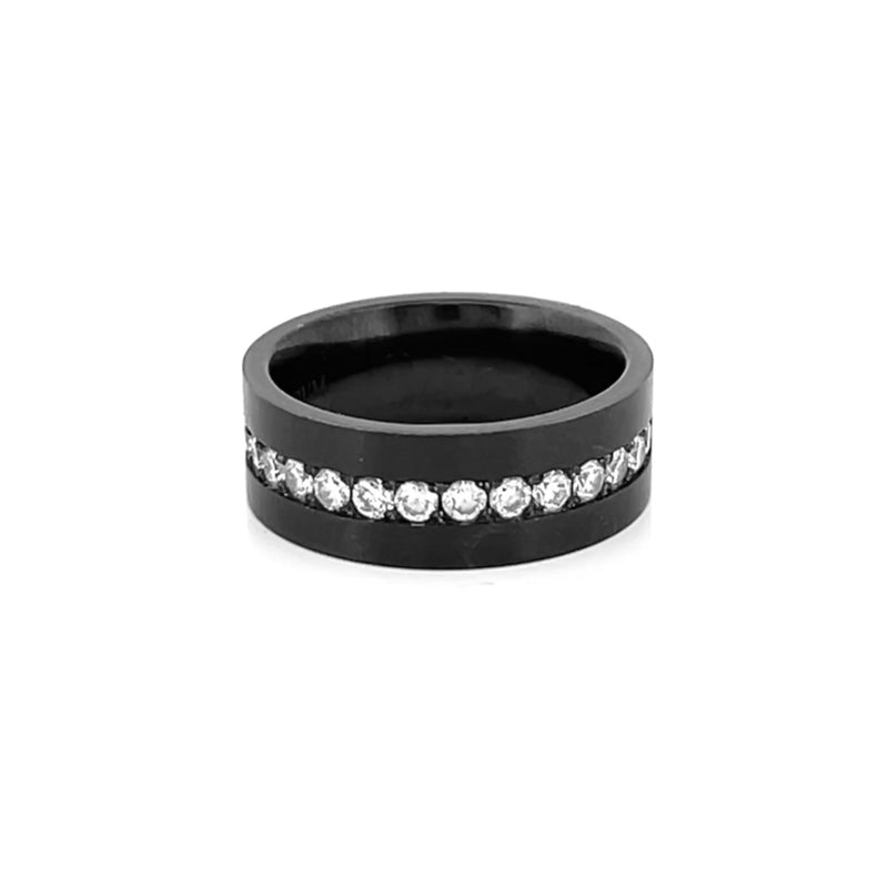 Black Zircon Halfway Diamond Mens Band