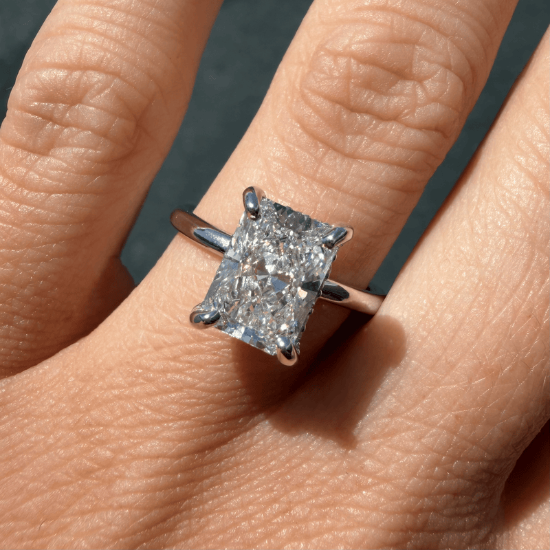 14K Gold Lab Grown Radiant Cut Diamond Solitaire Under Halo Engagement Ring