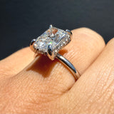 14K Gold Lab Grown Radiant Cut Diamond Solitaire Under Halo Engagement Ring