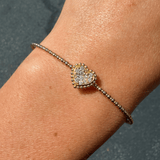 14K Gold Beaded Diamond Heart Cluster Bangle
