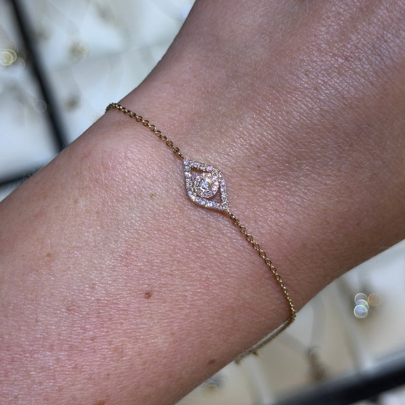 14K Gold Natural Diamond Evil Eye Bracelet