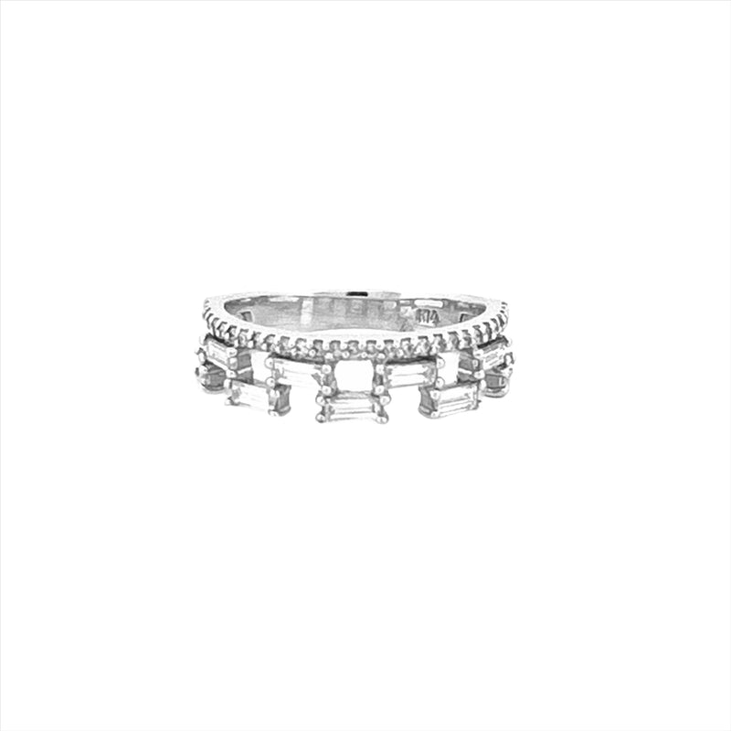 14K Gold Prong Set and Pattern Baguette Double Diamond Band