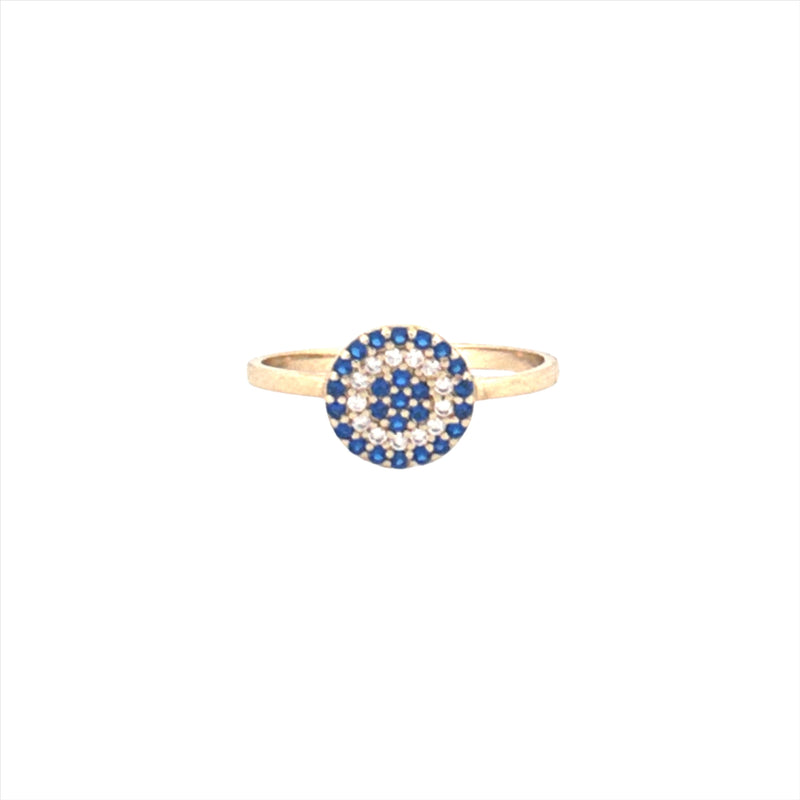 14K Gold Blue and White Row Signet Style Band