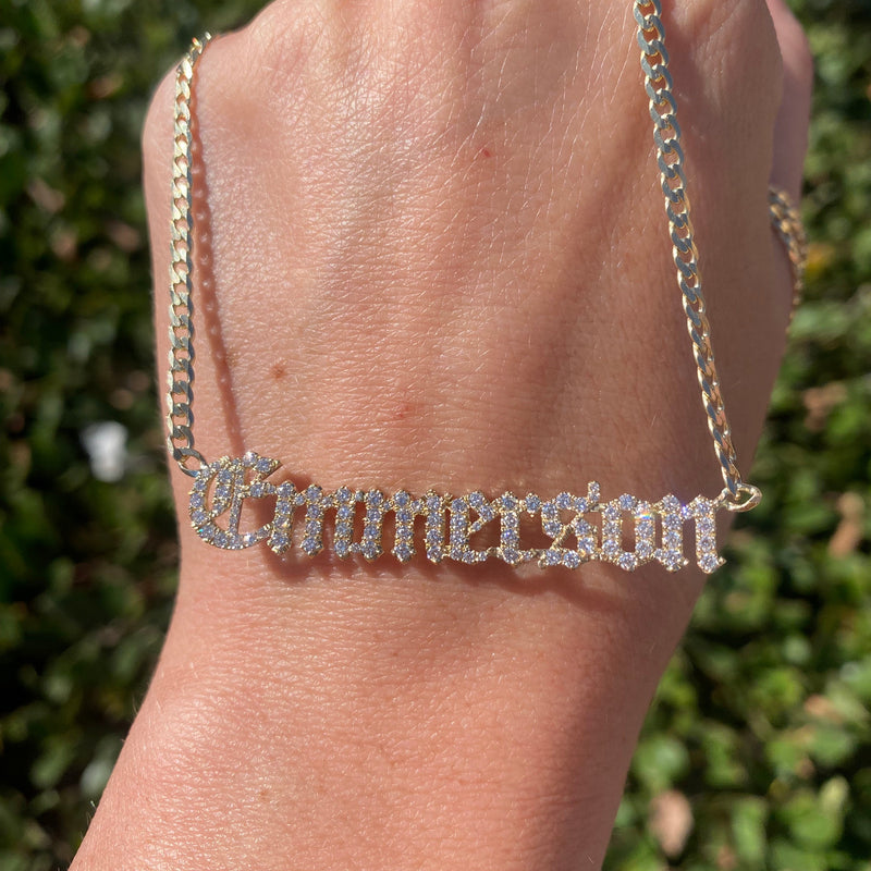 14K Gold Old English Name Pendant Cuban Necklace