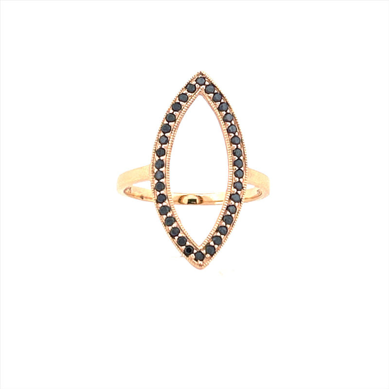 14K Gold Marquise Shape Black Diamond Ring