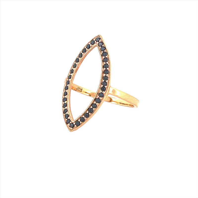14K Gold Marquise Shape Black Diamond Ring