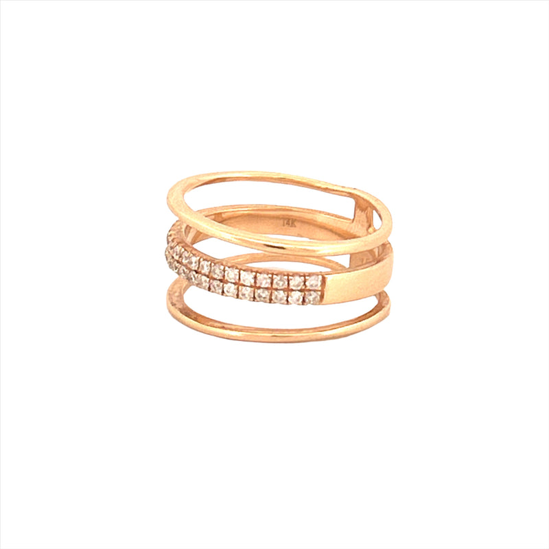 14K Gold Three Row Diamond Pave Band