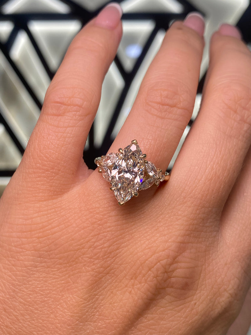 14K Gold 3.00 Carat Lab Grown Marquise Diamond Hollyberry Engagement Ring