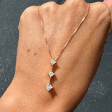 14K Gold Hanging Tri Princess Diamond Pendant Necklace