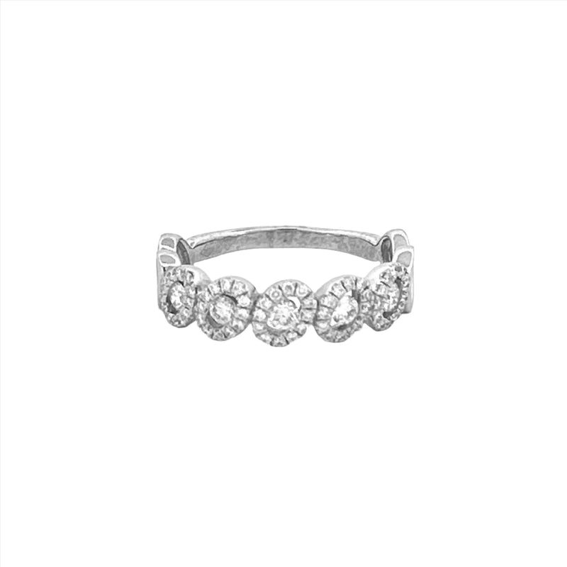 14K Gold Fancy Oval Halo Shape Diamond 3/4 Eternity Band