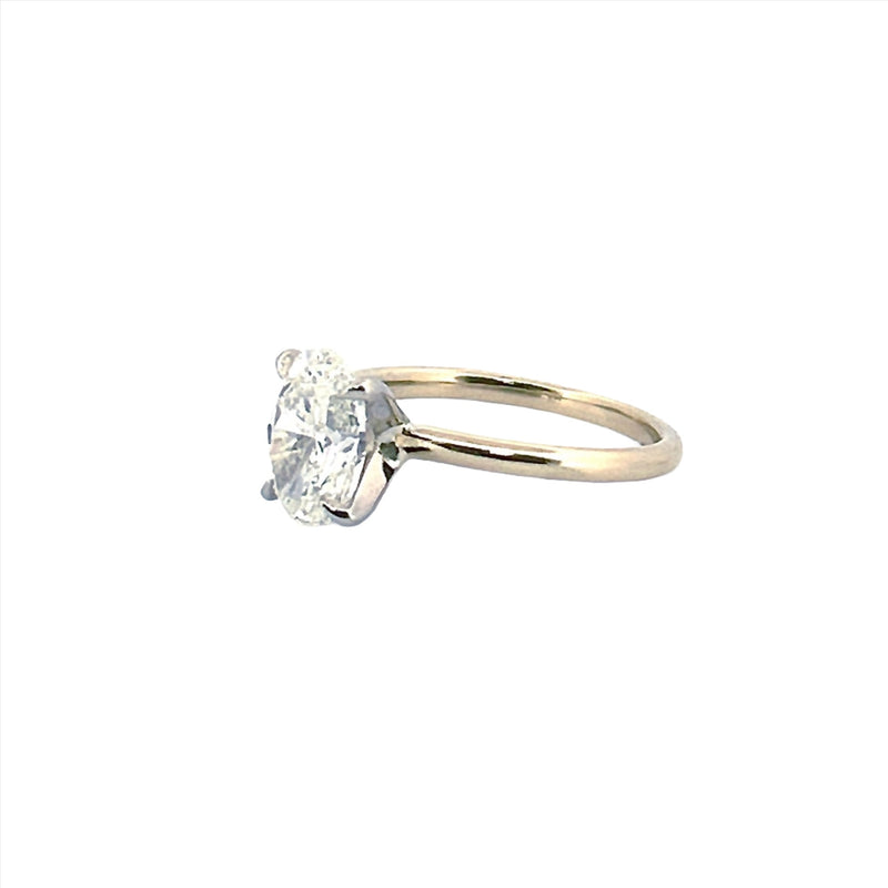 14K Two Tone Gold 2.00 Carat Oval Lab Grown Solitaire Engagement Ring