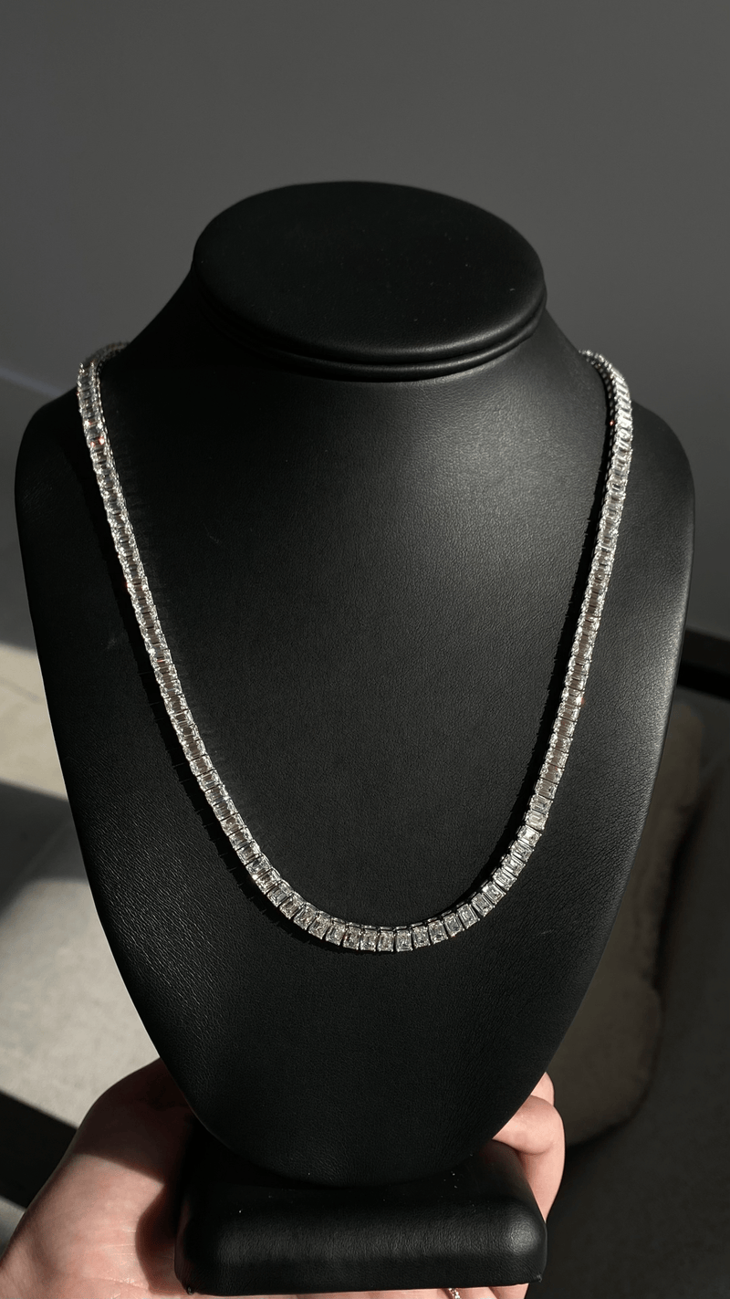 14K Gold 40.00 Carat Lab Grown Emerald Diamond Tennis Necklace