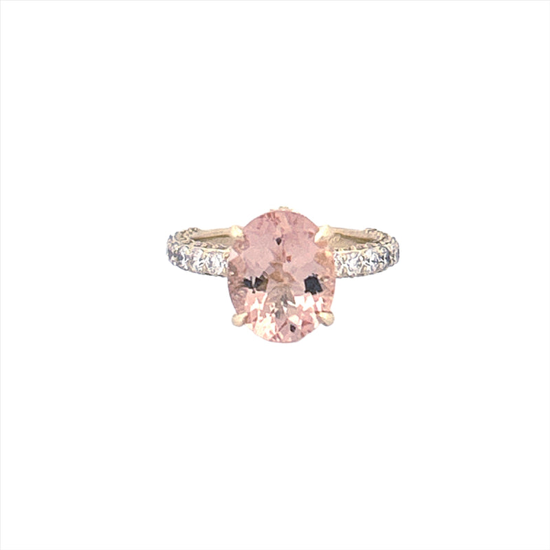 14K Gold Diamond Under Halo with 2.50 Carat Oval Morganite Engagement Ring