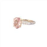 14K Gold Diamond Under Halo with 2.50 Carat Oval Morganite Engagement Ring