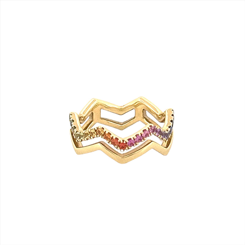 14K Gold Zig Zag Colorful Sapphire Band