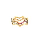 14K Gold Zig Zag Colorful Sapphire Band