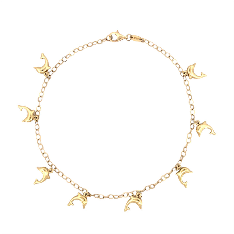 14K Gold Dolphin Charm Anklet