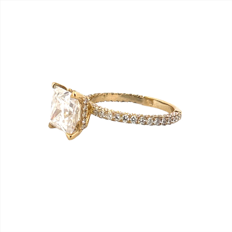 14K Gold 3.00 Princess Lab Grown Diamond Engagement Ring with Diamond Under Halo
