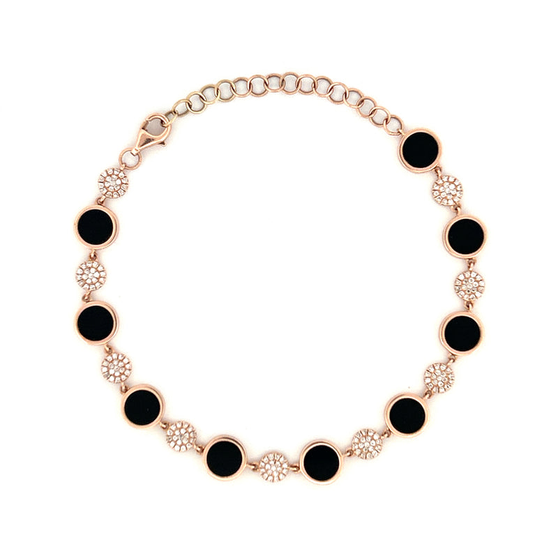 14K Gold Black Onyx and Diamond Pave Bracelet