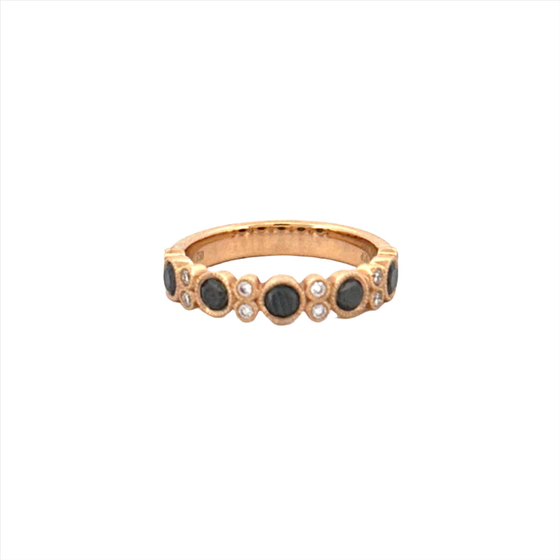 14K Gold Black Diamond and Duo Diamond Pattern Wedding Band