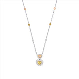 14K Tri Color Gold Duo Heart White and Yellow Diamond Pendant Necklace