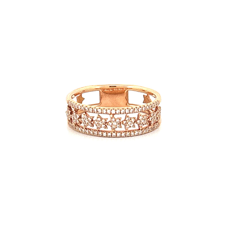 14K Gold Three Row Star Diamond Band