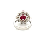 14K Gold Oval Ruby with Floral Halo Diamond Ring