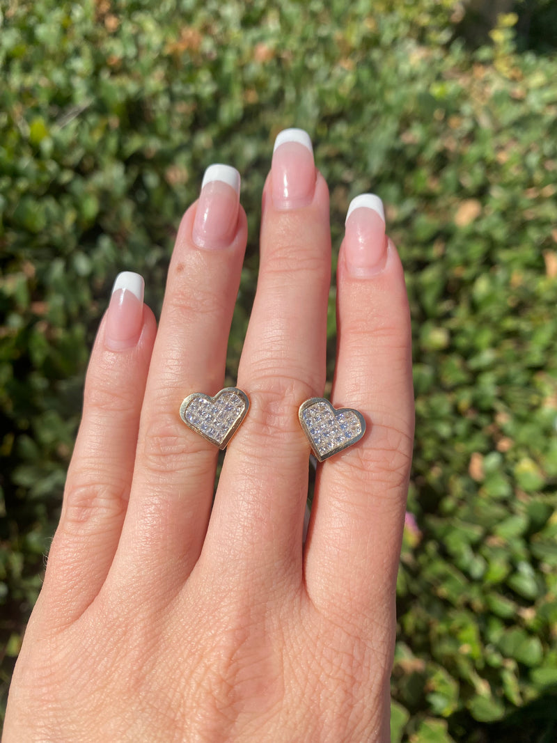 14K Gold Invisible Heart Bezel Diamond Earrings