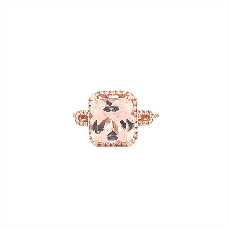 14K Gold 2.80 Carat Cushion Morganite Halo and U Shank Engagement Ring