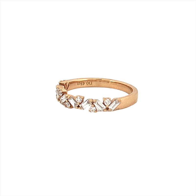 14K Gold Staggered Baguette and Round Diamond Fashion Art Deco Band