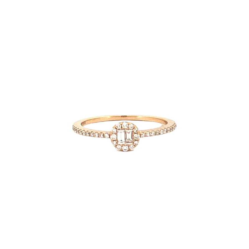 14K Gold Round Baguette Cluster Pave Diamond Band