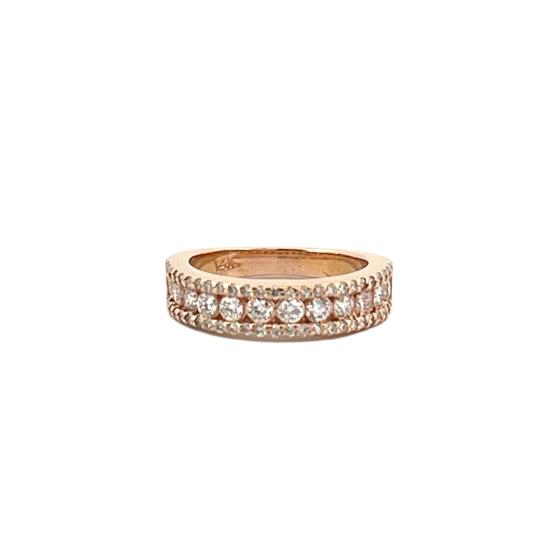14K Gold Channel Set Diamond Three Row Pave Band