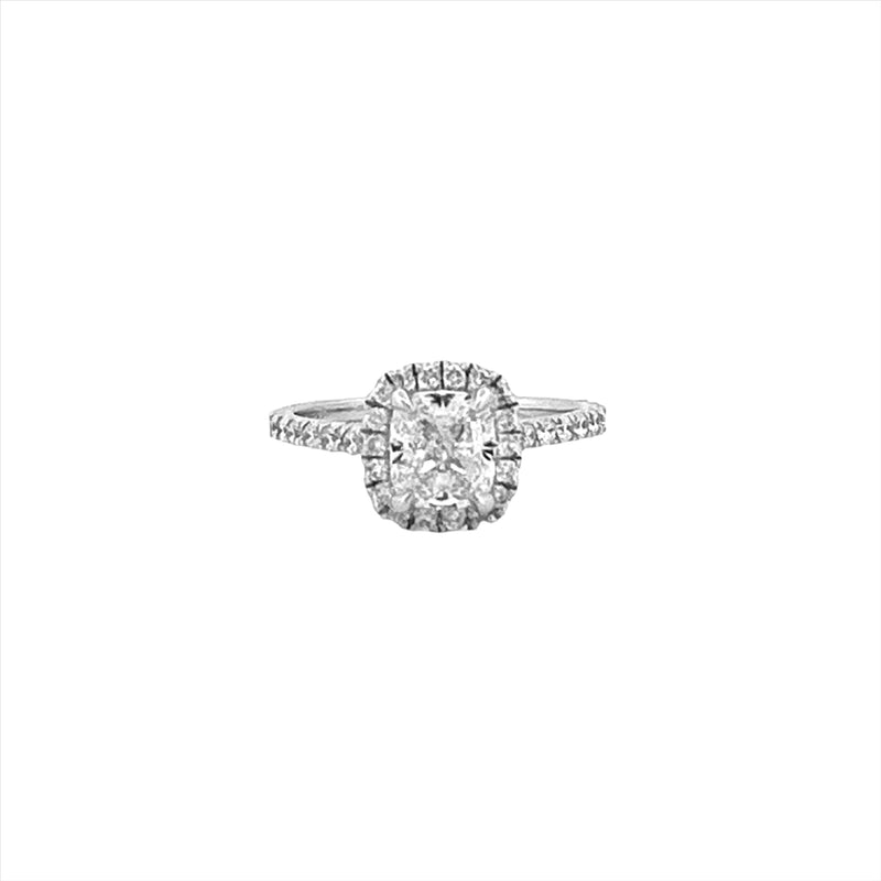 14K Gold 1.20 Carat Natural Cushion Diamond Halo Engagement Ring