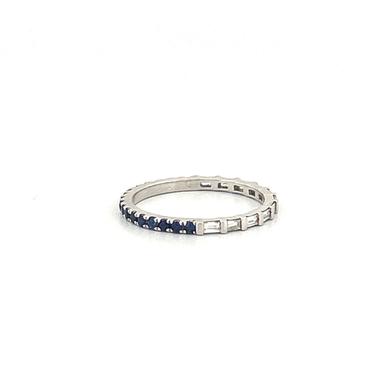 14K Gold Half Sapphire Half Baguette Diamond Eternity Band