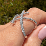 14K Gold Double Diamond Criss Cross Band