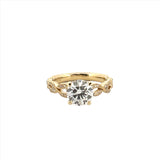 14K Gold 1.60 Carat Lab Grown Round Art Deco Leaf Engagement Ring