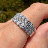 14K Gold Pear and Round Three Row Diamond Band