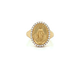 14K Gold Natural Miraculous Medal Signet Diamond Band